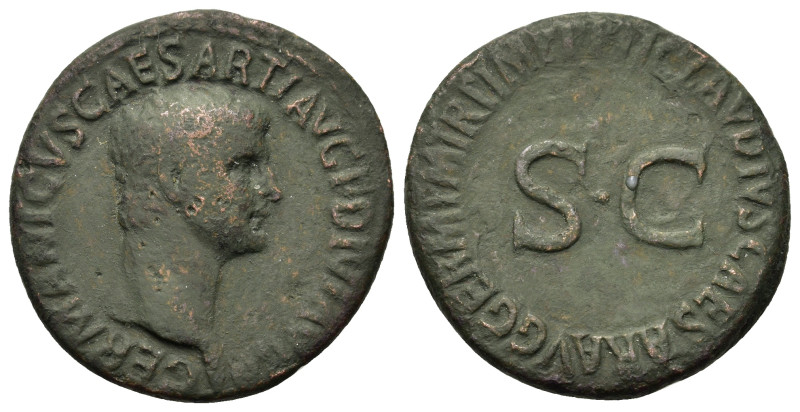 Germanicus (died AD 19). Æ As (28mm, 11.60g). Rome, 42-3. Bare head r. R/ Legend...