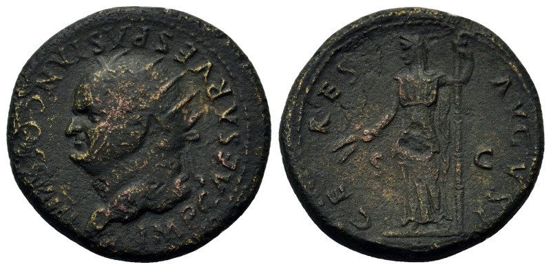 Vespasian (69-79). Æ Dupondius (27mm, 11.70g). Rome, 77-8. Radiate bust l. R/ Ce...