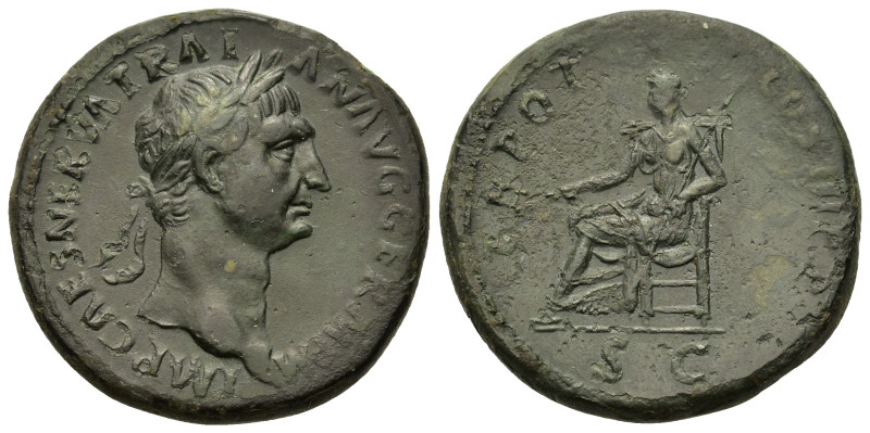 Trajan (98-117). Æ Sestertius (33mm, 22.90g). Rome, 101-2. Laureate head r. R/ P...