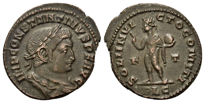 Constantine I (307-337). Æ Follis (23mm, 3.60g). Lugdunum, c. 309-310. Laureate,...