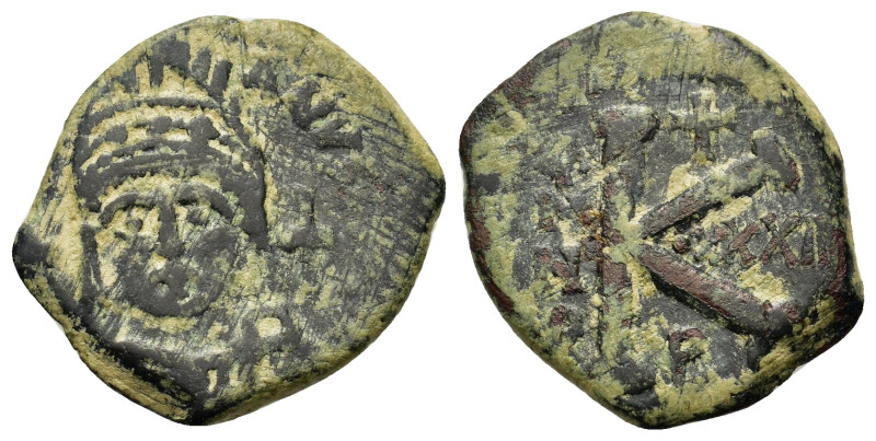 Justinian I (527-565). Æ 20 Nummi (27,3mm, 9.2g). Antioch, year 22 (548/9). Helm...