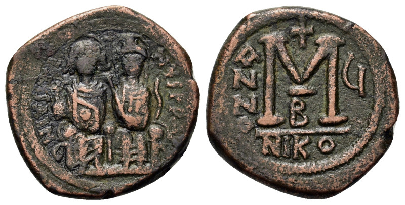 Justin II and Sophia (565-578). Æ 40 Nummi (30mm, 14.9g). Nicomedia, year 5 (AD ...