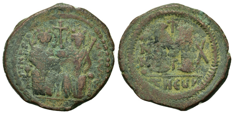 Justin II and Sophia (565-578). Æ 40 Nummi (30,7mm, 11.2g). Antioch, year 10 (Ad...