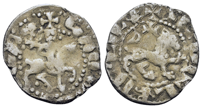 Cilician Armenia, Levon III (1301-1307). AR Half Tram (17mm, 2.00g). Levon on ho...