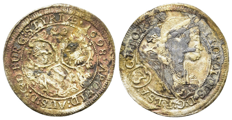 Austria, Leopold I (1657-1705). AR 3 Kreuzer 1698 (21mm, 1.40g). Graz. KM 1115. ...