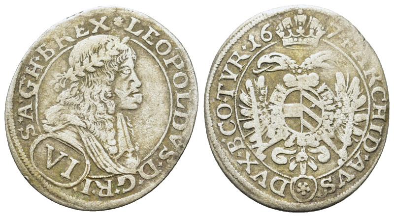 Austria, Leopold I (1657-1705). AR 6 Kreuzer 1674 (26mm, 2.50g). Vienna. KM 1185...