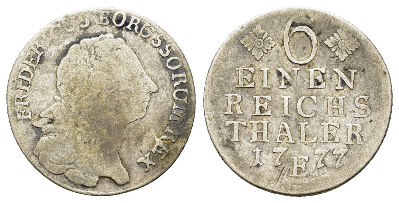 Prussia. Friedrich II (1740-1786). AR 1/6 Thaler 1777 E (25,3mm; 5.1g). Olding 1...