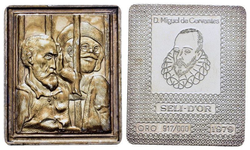 Spain. Rectangular gold plated silver plate series " Seli d'or ", Cervantes. AV ...