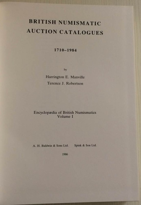 Manville E.H. Robertson J.T. British Numismatic Auction Catalogues 1710-1984. En...