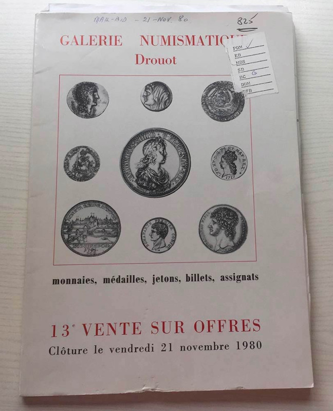 Galerie Numismatique Vente No. 13. 21 Novembre 1980. Brossura ed. lotti 1128, il...