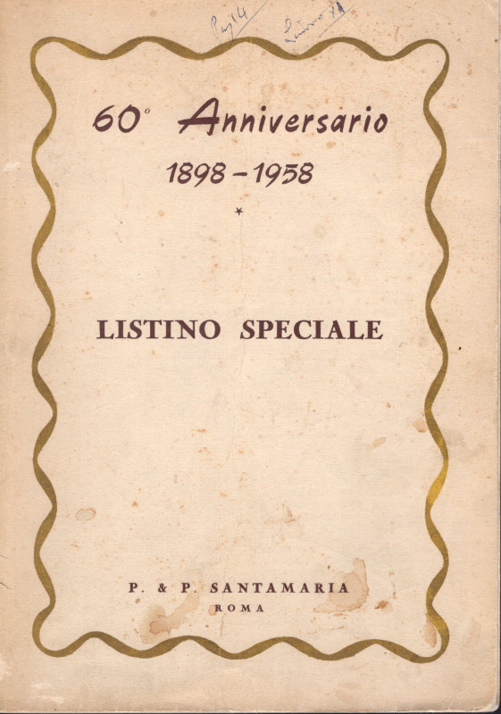 SANTAMARIA P & P. - Roma, 1958. listino speciale 60° Anniversario 1898 - 1958. M...