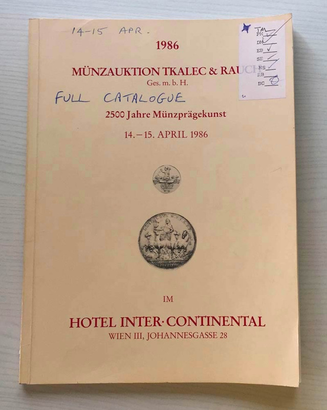 Tkalec & Rauch Munzauktion 1986. Wien 14-15 April 1986. Brossura ed. lotti 1345,...