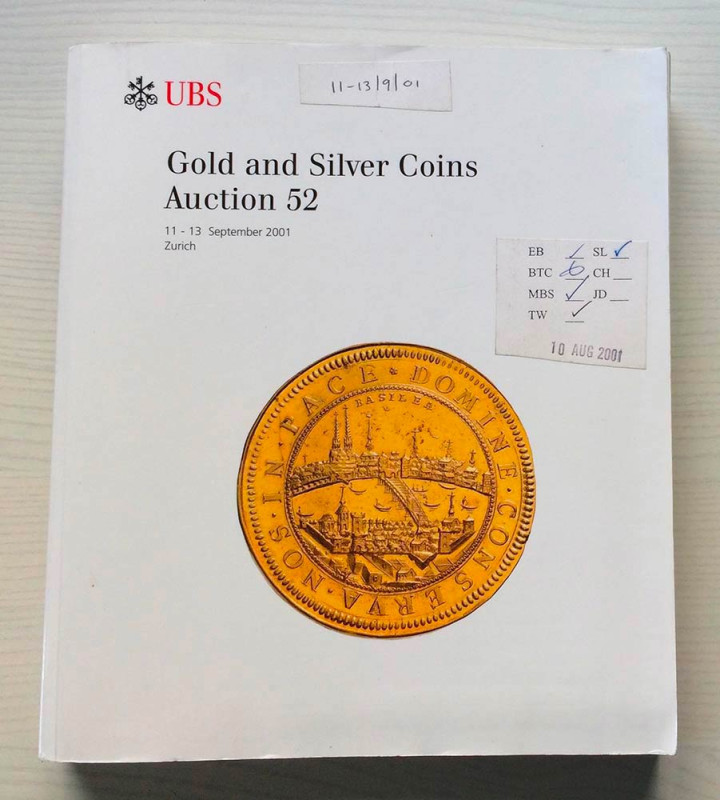 UBS Auction 52 Gold and Silver Coins. Zurich 11-13 September 2001. Brossura ed. ...