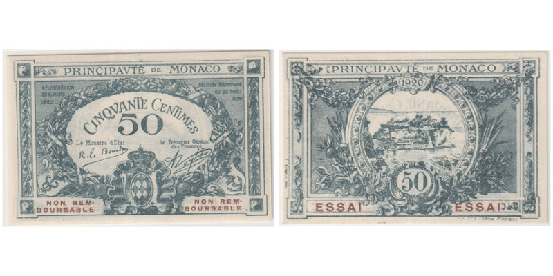 Essai (PATTERN) de 50 centimes 1920, Monaco
Ref : G. Mc b
Conservation : PCGS UN...