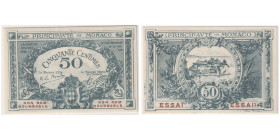 Essai (PATTERN) de 50 centimes 1920, Monaco
Ref : G. Mc b
Conservation : PCGS UNC 62 PPQ. Très Rare