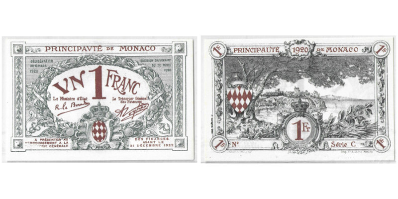 1 Franc Bleu 1920, Monaco
Ref : G. Mc c
Conservation : PCGS CHOICE UNC 64 OPQ. C...