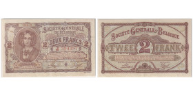 2 francs, 1915 - German Occupation WWI
Ref: Pick # 87
Conservation : PCGS Very fine 30 Details
Serial # J394397 13.04; Sign.: Serruys& Jadot Très Rare...