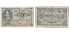 5 francs, 1915 - German Occupation WWI
Ref: Pick # 88
Conservation : PCGS Very fine 25 Details
Serial # J375199 13.01; Sign.: Serruys& Jadot Très Rare...