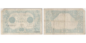 Billet de 5 Francs, 1916; Sign.: Laferrière & Picard
Ref : F. 2/40, Pick# 70
Conservation :PCGS VERY FINE 20
Serial # T.12309 307718573 June/Cancer