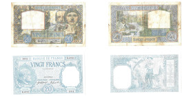 20 francs type 1916 Bayard, 8.06.1918
Ref : P#74; F11.3
Conservation : AU Très Rare

20 francs type 1940 Science et travail, 18.09.1941
Ref : P#92; F1...