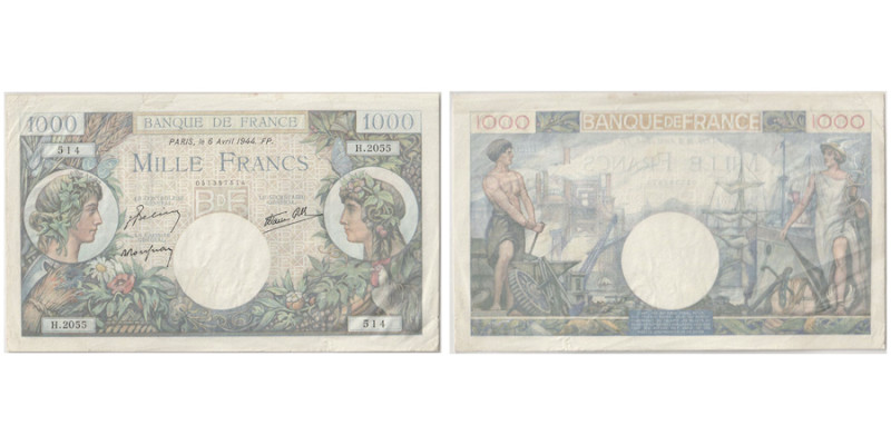 Billet de 1000 Francs - 6.4; Sign.: Belin, Rousseau & Favre-Gilly, 1944
Ref : F....