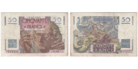 Billet de 50 Francs - 16.5; Sign. Favre-Gilly & Rousseau, 1946
Ref : Pick# 127a F. 20/4
Conservation : PCGS XF 40
Serial # E.22 052921254