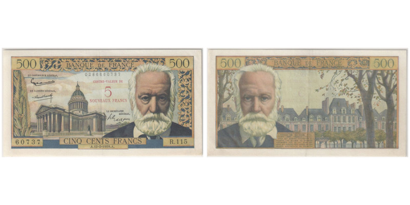 Billet de 5 NF sur 500 Francs, 1959, Victor Hugo, type 1953
Ref : F. 52/2, Pick#...