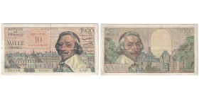 Billet de 10 NF sur 1000 Francs - 7.3; D'Ambrières, Favre-Gilly, Gargam, 1957
Ref : F. 53/1, Pick#138
Conservation : PCGS CHOICE VF 35
Serial # A.330 ...