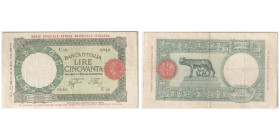 ITALIAN EAST AFRICA
Banca d'Italia
50 Lire, 1938, Sign.: Azzolini & Urbini
Ref : Pick# 1a
Conservation : PCGS VF 25
Serial #U19 6849, Printer: ODBI Gr...