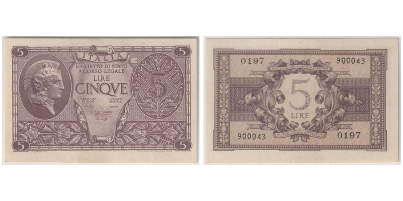 5 Lire, 1944, Sign.: Bolaffi, Simoneschi & Giovinco
Ref : Pick#31b
Conservation ...