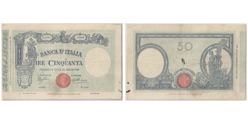 Banca D'Italia 50 Lire - 16.07, 1935, Sign.: Azzolini & Cima
Ref : Pick#47c
Cons...