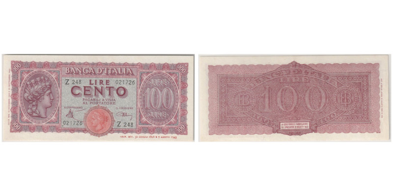 Banca D'Italia 100 Lire 1944, Sign.: Introna & Urbini
Ref : Pick#75a
Conservatio...