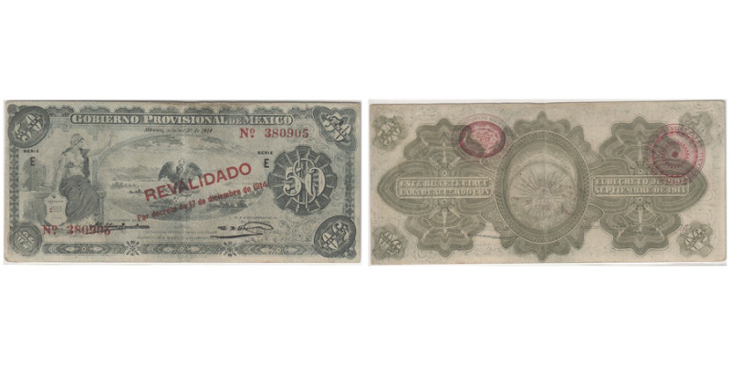 Gobierno Provisional de México
50 Pesos - Mexico City, DF 1914 REVALIDADO O/P
Re...
