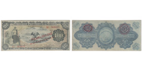 Gobierno Provisional de México
100 Pesos - Mexico City, DF 1914 REVALIDADO O/P
Ref : Pick# S708b M1244c
Conservation : PCGS CHOICE VF 35
Serial # F-56...