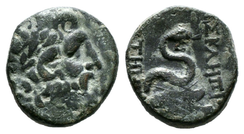 MYSIA. Pergamon. Ae (Early-mid 2nd century BC).
Obv: Laureate head of Asklepios ...