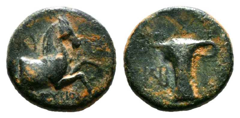 AEOLIS. Kyme. Ae (Circa 350-250 BC). Eubios, magistrate.
Obv: Forepart of horse ...