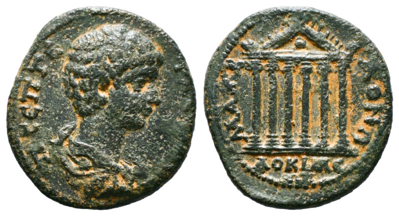 PHRYGIA. Docimeum. Geta (Caesar, 198-209). Ae.
Obv: Π ϹЄΠ ΓЄΤΑϹ ΚΑΙϹΑΡ.
Bare-hea...