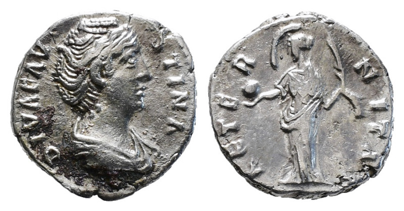 DIVA FAUSTINA I (Died 140/1). Denarius. Rome. Struck under Antoninus Pius.
Obv: ...