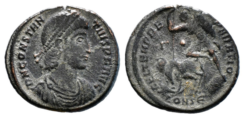 CONSTANTIUS II (337-361). Follis.
Obv: D N CONSTANTIVS P F AVG.
Diademed, draped...