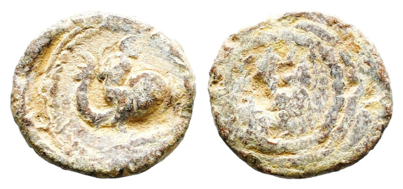 ASIA MINOR. Uncertain. 2nd-3rd centuries.
 Tessera 3,20gr 16,48mm. Dolphin to ri...