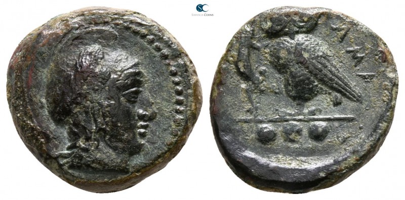Sicily. Kamarina 420-405 BC. 
Tetras Æ

13mm., 3,31g.



tooled, very fin...