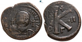 Justinian I. AD 527-565. Dated RY 12=AD 538/9. Constantinople. Half follis Æ