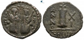 Justin II and Sophia AD 565-578. Dated RY 11=AD 575/6. Theoupolis (Antioch). Decanummium Æ