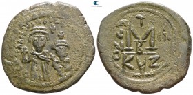 Heraclius with Heraclius Constantine AD 610-641. Dated RY 3=AD 612/3. Cyzicus. Follis Æ