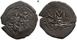 Heraclius with Heraclius Constantine AD 610-641. Uncertain mint or Cyzicus. Follis Æ