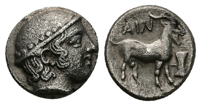 Thrace, Ainos. AR Tetrobol, 2.50 g 13.28 mm. Circa 408-406 BC.
Obv: Head of Herm...