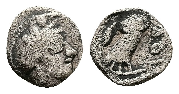 Attica, Athens. AR Obol, 0.59 g 9.44 mm. Circa 454-404 BC.
Obv: Helmeted head of...