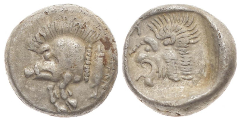 Mysia, Kyzikos, AR Drachm, 4.86 g 15.59 mm. 525-475 BC. 
Obv: Forepart of wild b...