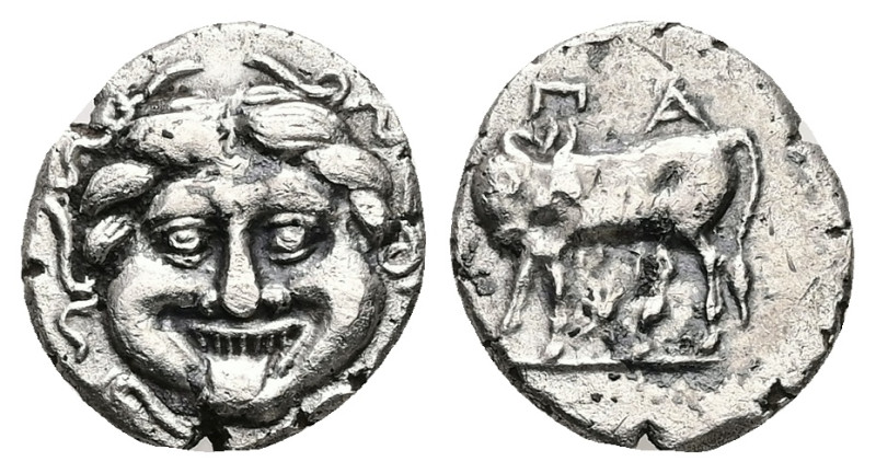 Mysia, Parion. AR Hemidrachm, 2.28 g 14.67 mm. 4th century BC.
Obv: ΠΑ / ΡΙ, Bul...