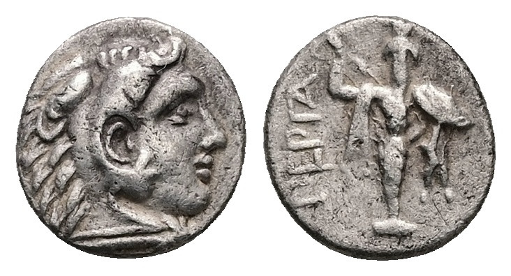 Mysia, Pergamon. AR Diobol, 1.05 g 11.01 mm. Circa 310-282 BC.
Obv: Head of Hera...